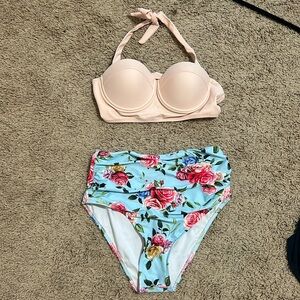 Floral Push up halter bikini set